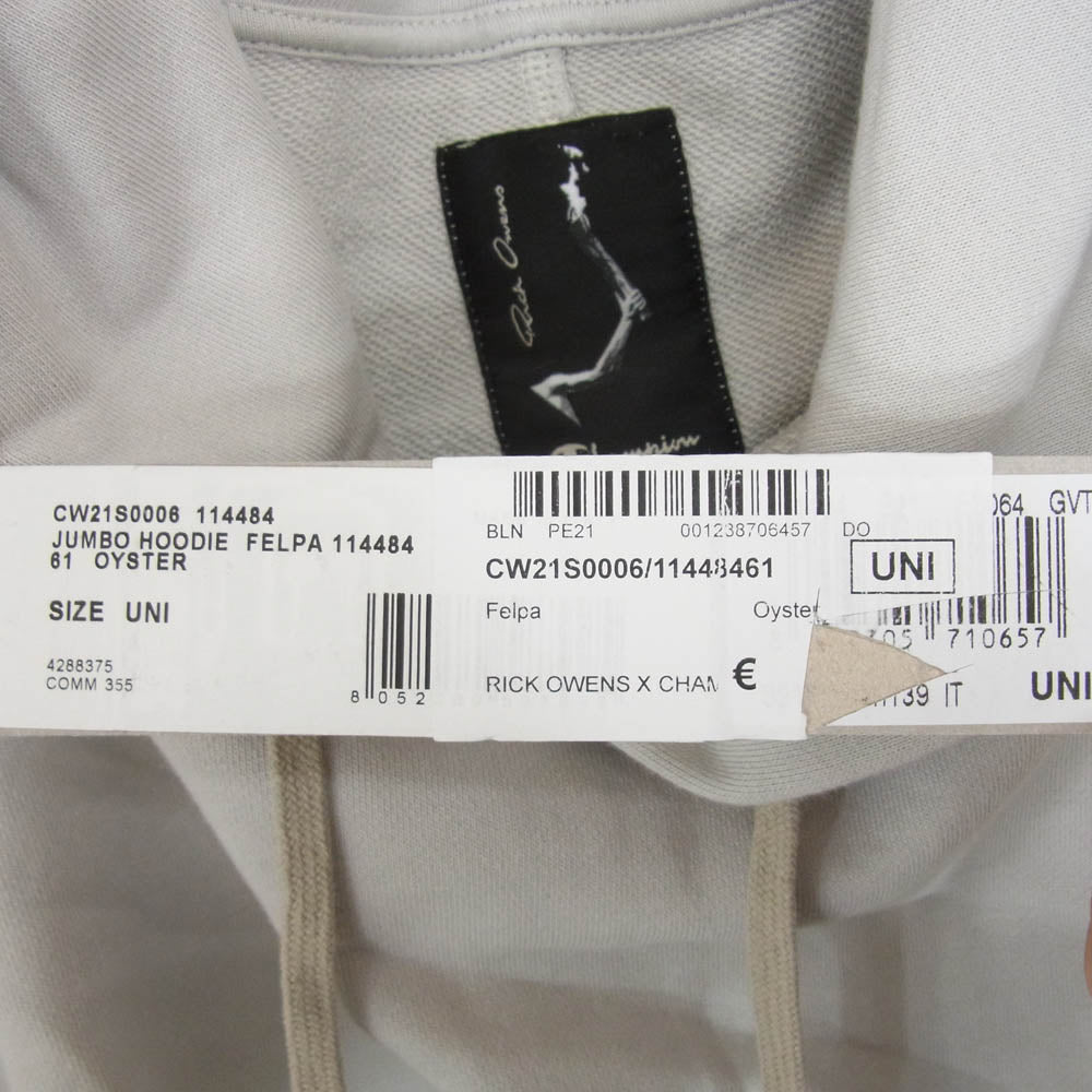 Rick Owens リックオウエンス CW21S0006-114484 × Champion チャンピオン Jumbo Hooded Sweatshirt ジャンボ フーディ パーカー グレー系 ONE SIZE【中古】