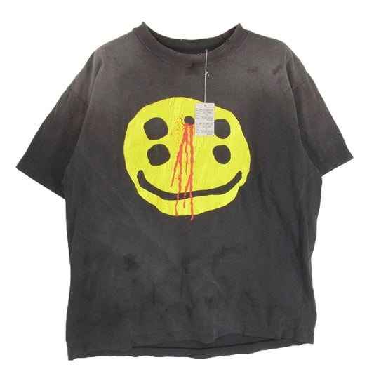 SAINT MICHAEL セントマイケル 24AW SM-YS1-0000-C01 × Cactus Plant Flea Market CP_SS TEE カクタスプラント フリーマーケット ダメージ加工 スマイル 半袖 Tシャツ グレー系 M【新古品】【未使用】【中古】
