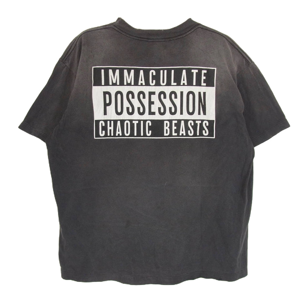 SAINT MICHAEL セントマイケル 24AW SM-YS1-0000-C01 × Cactus Plant Flea Market CP_SS TEE カクタスプラント フリーマーケット ダメージ加工 スマイル 半袖 Tシャツ グレー系 M【新古品】【未使用】【中古】