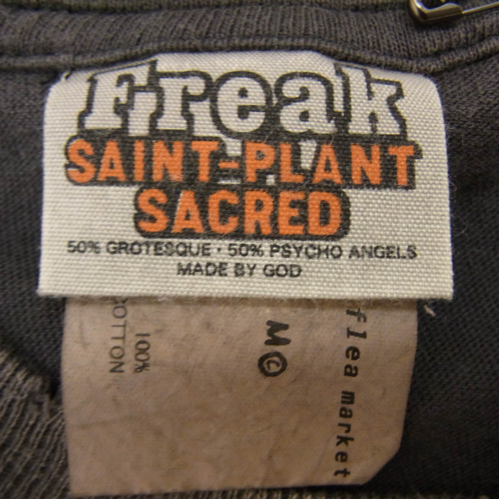 SAINT MICHAEL セントマイケル 24AW SM-YS1-0000-C01 × Cactus Plant Flea Market CP_SS TEE カクタスプラント フリーマーケット ダメージ加工 スマイル 半袖 Tシャツ グレー系 M【新古品】【未使用】【中古】