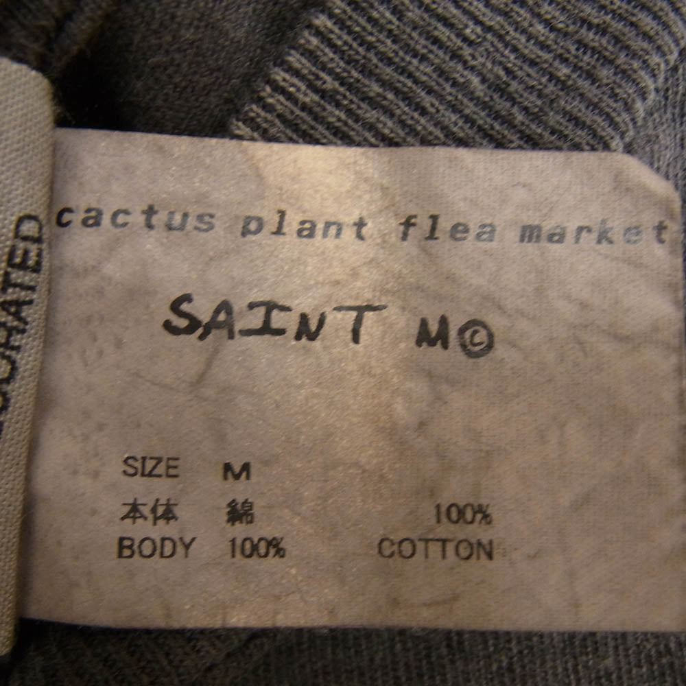 SAINT MICHAEL セントマイケル 24AW SM-YS1-0000-C01 × Cactus Plant Flea Market CP_SS TEE カクタスプラント フリーマーケット ダメージ加工 スマイル 半袖 Tシャツ グレー系 M【新古品】【未使用】【中古】