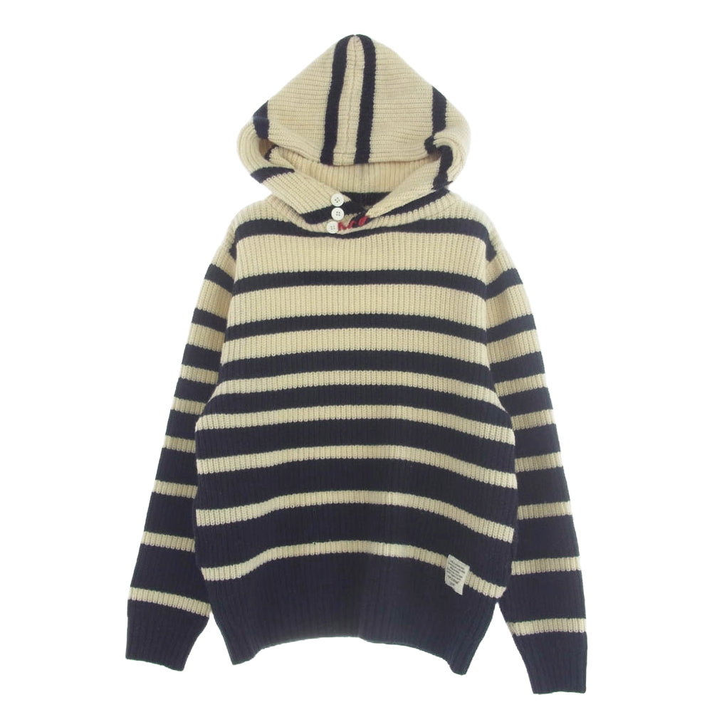 アップルバム フーデッド ボーダー ニット セーター オフホワイト系 ネイビー系 L【中古】