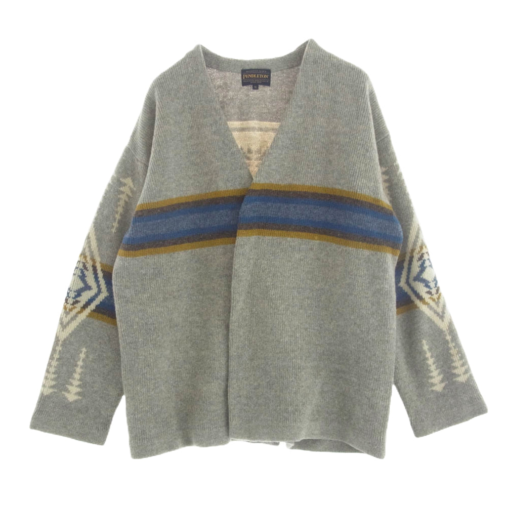 PENDLETON ペンドルトン ネイティブ柄 ウール ニット カーディガン ガウン グレー マルチカラー系 M【中古】