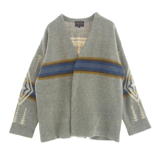 PENDLETON ペンドルトン ネイティブ柄 ウール ニット カーディガン ガウン グレー マルチカラー系 M【中古】