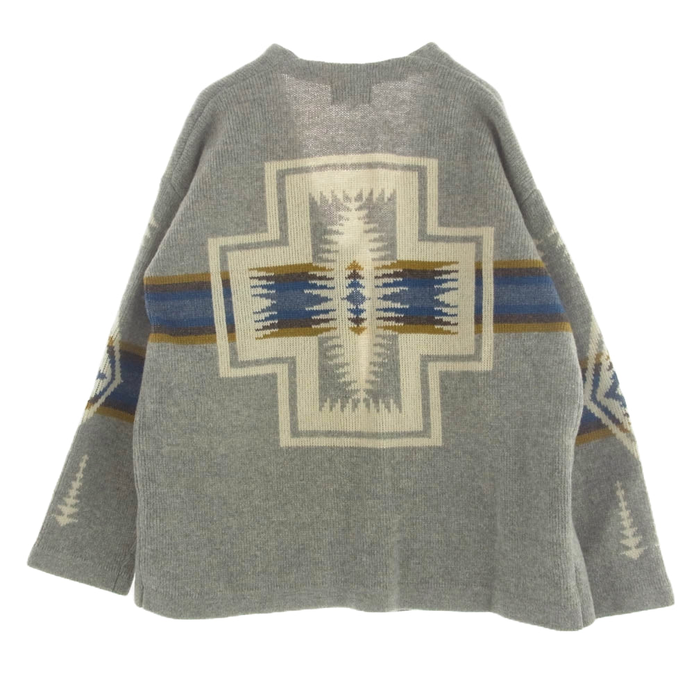 PENDLETON ペンドルトン ネイティブ柄 ウール ニット カーディガン ガウン グレー マルチカラー系 M【中古】