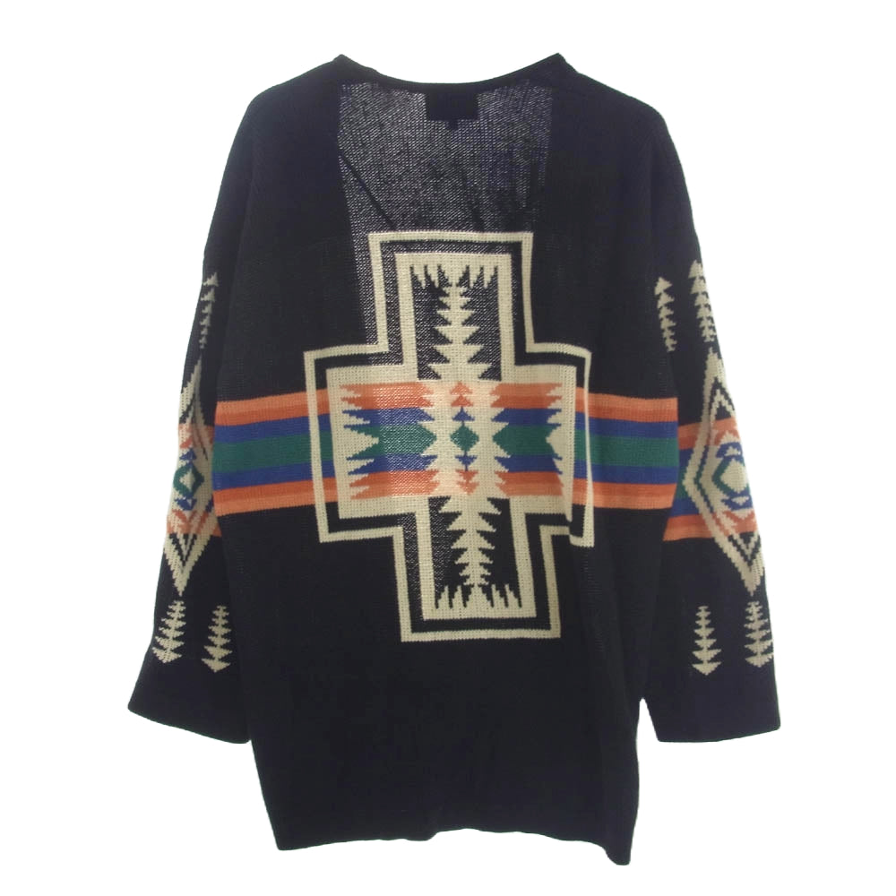 PENDLETON ペンドルトン ネイティブ柄 コットン カーディガン ガウン ブラック マルチカラー系 M【中古】