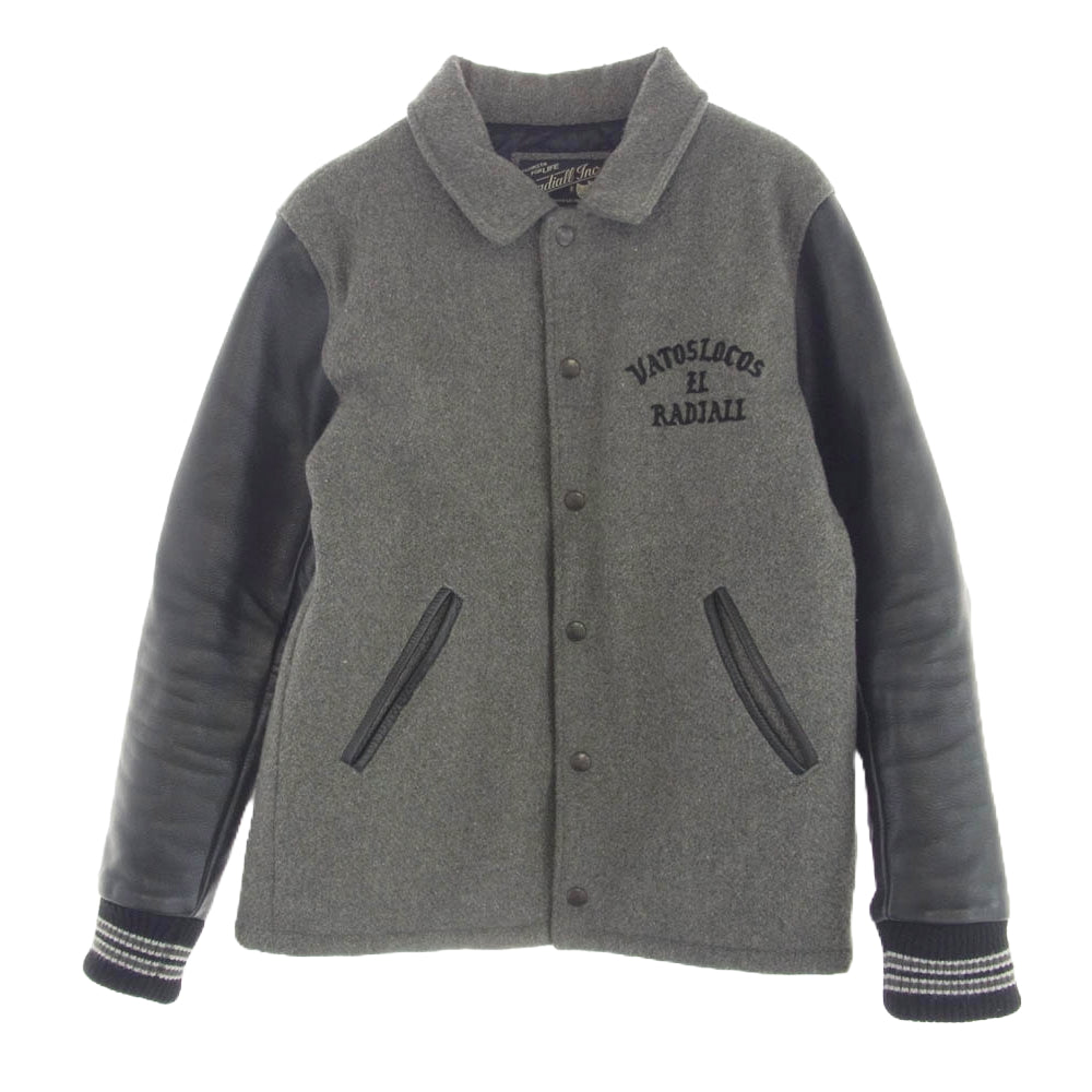 RADIALL ラディアル レザー切替 ウール スタジアム ジャケット スタジャン グレー系 ブラック系 M【中古】
