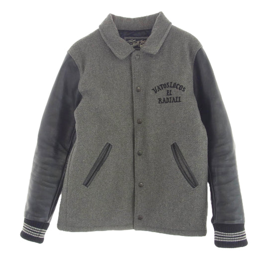 RADIALL ラディアル レザー切替 ウール スタジアム ジャケット スタジャン グレー系 ブラック系 M【中古】