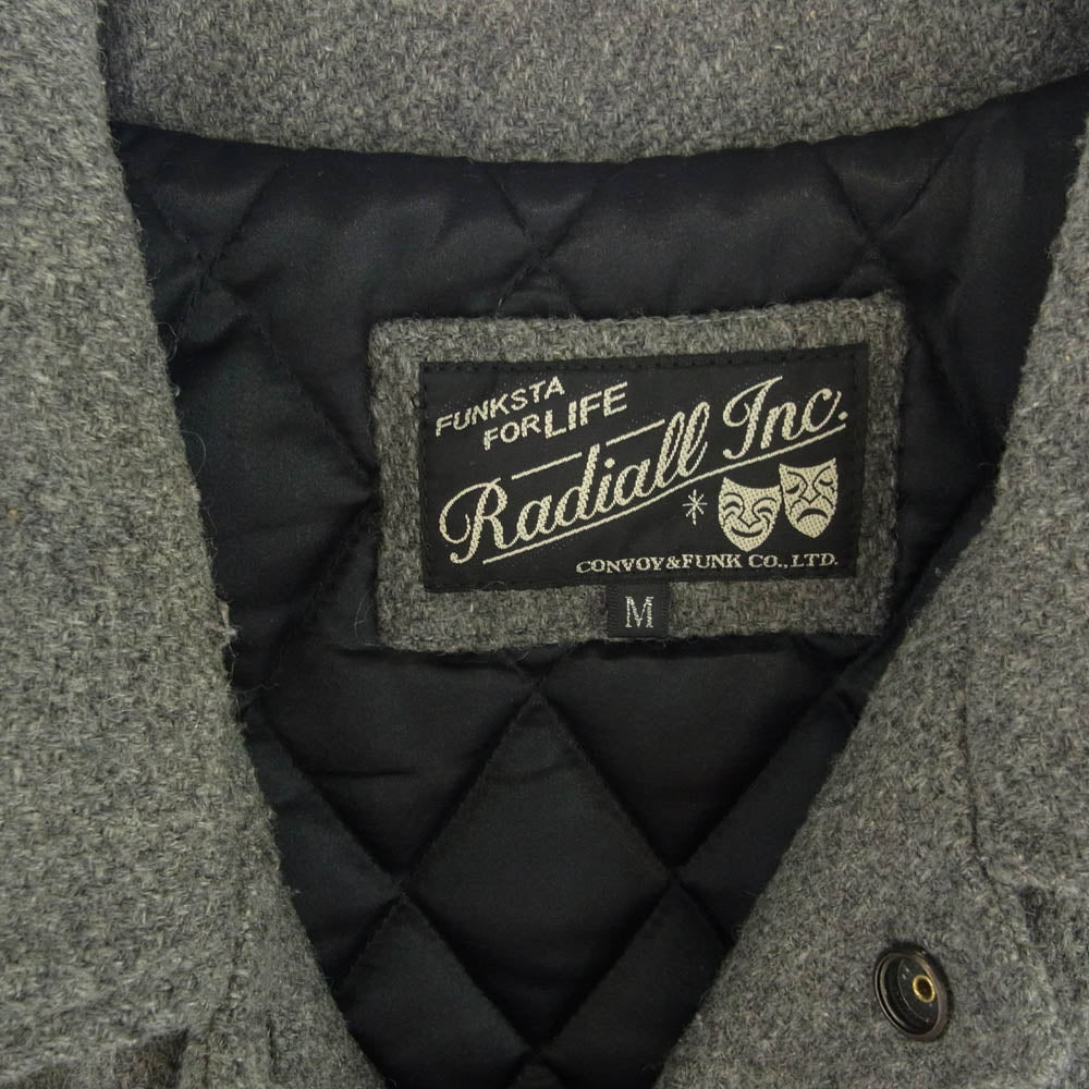 RADIALL ラディアル レザー切替 ウール スタジアム ジャケット スタジャン グレー系 ブラック系 M【中古】