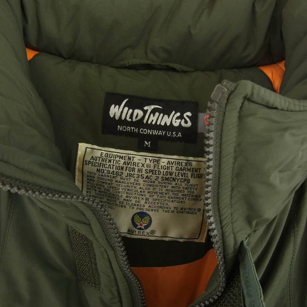 WILDTHINGS ワイルドシングス WT21214AX1 × AVIREX アヴィレックス HAPPY JACKET ハッピー ジャケット フーデッド 中綿 ジャケット カーキ系 オレンジ系 M【中古】