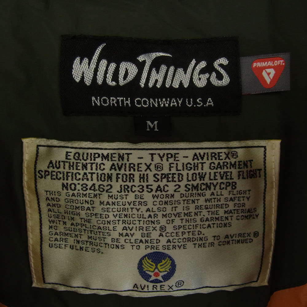 WILDTHINGS ワイルドシングス WT21214AX1 × AVIREX アヴィレックス HAPPY JACKET ハッピー ジャケット フーデッド 中綿 ジャケット カーキ系 オレンジ系 M【中古】