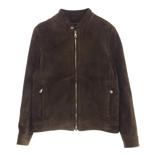 EMMETI エンメティ JURI SPECIAL CALF SUEDE ユリ スペシャルカーフ ゴールド金具 スエード シングル ライダース 牛革 ダブルジップ レザージャケット ブラウン系 46【中古】