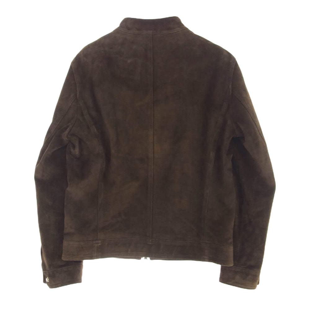 EMMETI エンメティ JURI SPECIAL CALF SUEDE ユリ スペシャルカーフ ゴールド金具 スエード シングル ライダース 牛革 ダブルジップ レザージャケット ブラウン系 46【中古】