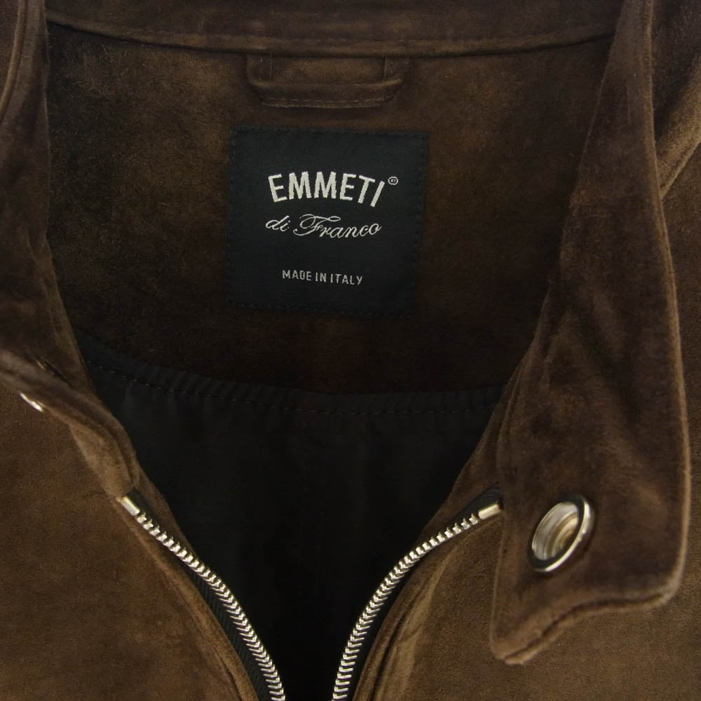 EMMETI エンメティ JURI SPECIAL CALF SUEDE ユリ スペシャルカーフ ゴールド金具 スエード シングル ライダース 牛革 ダブルジップ レザージャケット ブラウン系 46【中古】