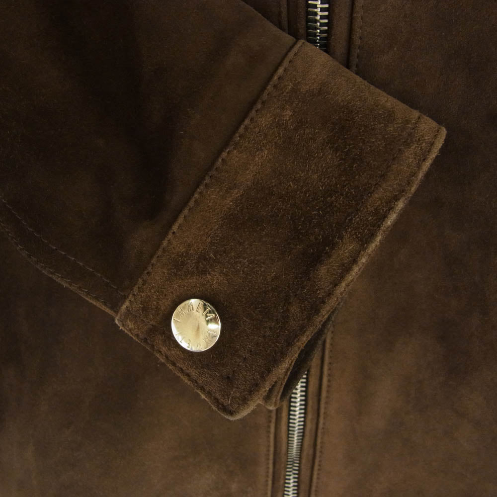 EMMETI エンメティ JURI SPECIAL CALF SUEDE ユリ スペシャルカーフ ゴールド金具 スエード シングル ライダース 牛革 ダブルジップ レザージャケット ブラウン系 46【中古】