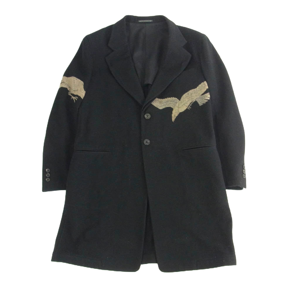 Yohji Yamamoto POUR HOMME ヨウジヤマモトプールオム 11AW HP-J74-128 アーカイブ 烏抜染 ウール ロングジャケット オリジナル カラス抜染 コート シンチバッグ テーパードパンツ セットアップ ブラック系 ジャケット:1　パンツ:2【中古】