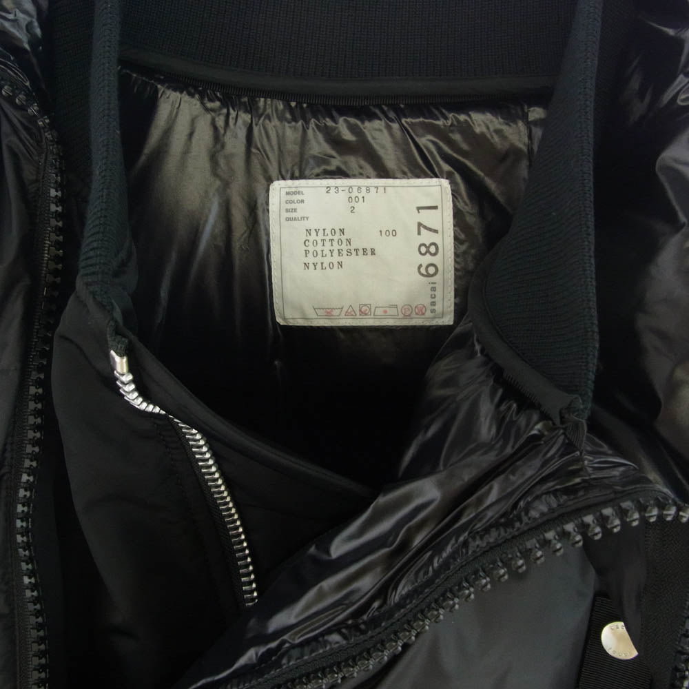 Sacai サカイ 23-06871 ダブルジップ ブルゾンドッキング レイヤード 中綿 ジャケット ブラック系 2【美品】【中古】