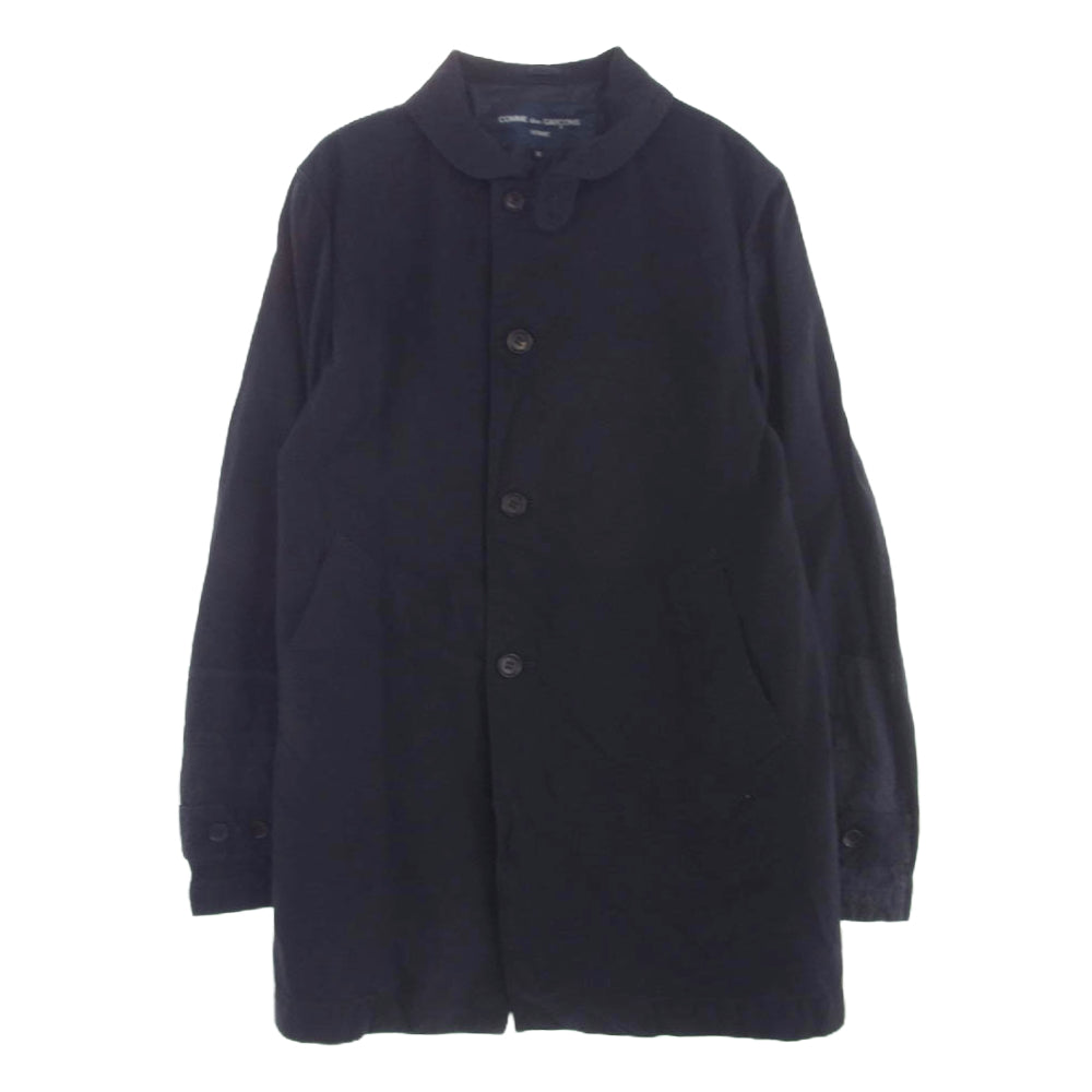 COMME des GARCONS HOMME コムデギャルソンオム AD2015 HQ-C006 ストライプ切替 後染め ハイネック ショート コート ネイビー系 M【中古】