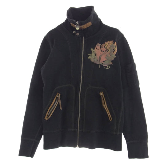 DIESEL ディーゼル レザーストラップ ラインストーン スウェット シングル ライダース ブラック系 S【中古】