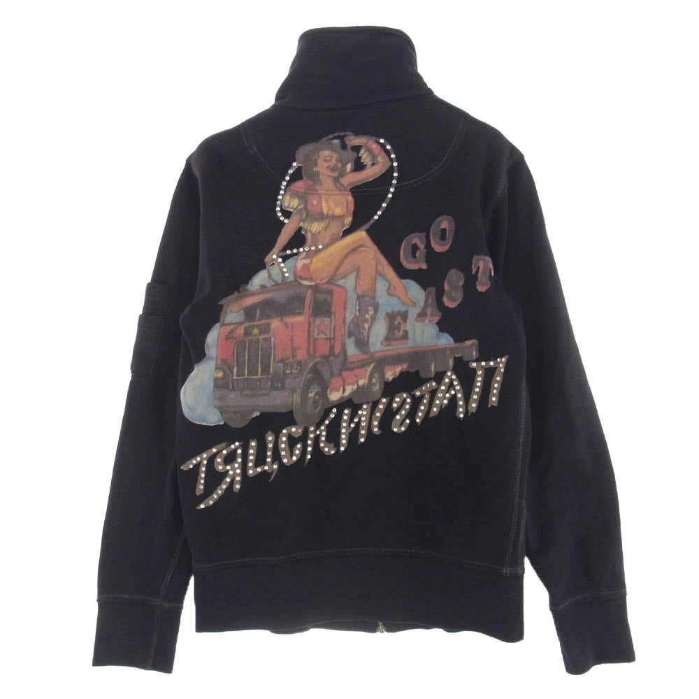 DIESEL ディーゼル レザーストラップ ラインストーン スウェット シングル ライダース ブラック系 S【中古】