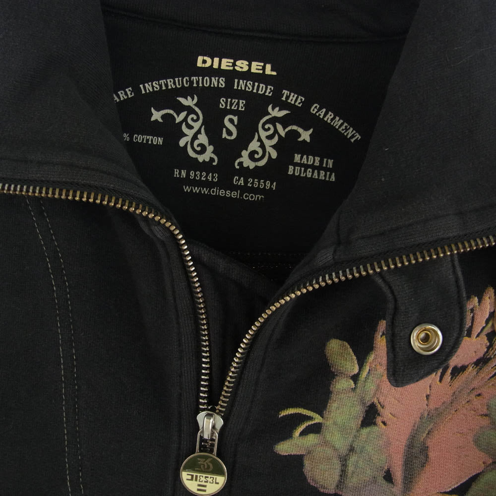 DIESEL ディーゼル レザーストラップ ラインストーン スウェット シングル ライダース ブラック系 S【中古】