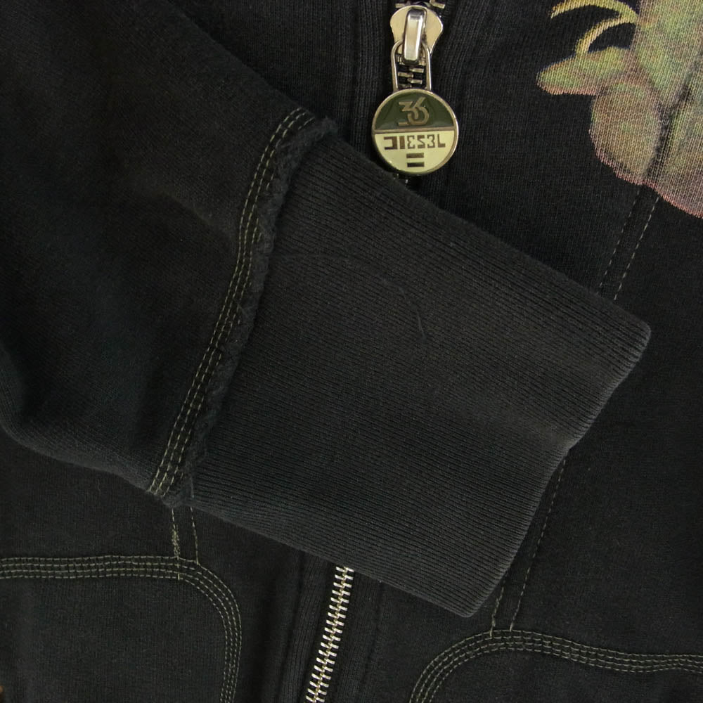DIESEL ディーゼル レザーストラップ ラインストーン スウェット シングル ライダース ブラック系 S【中古】
