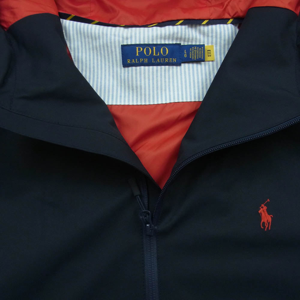 POLO RALPH LAUREN ポロ・ラルフローレン ポニー刺繍 フーディ フルジップ ジャケット ダークネイビー系 レッド系 L【中古】