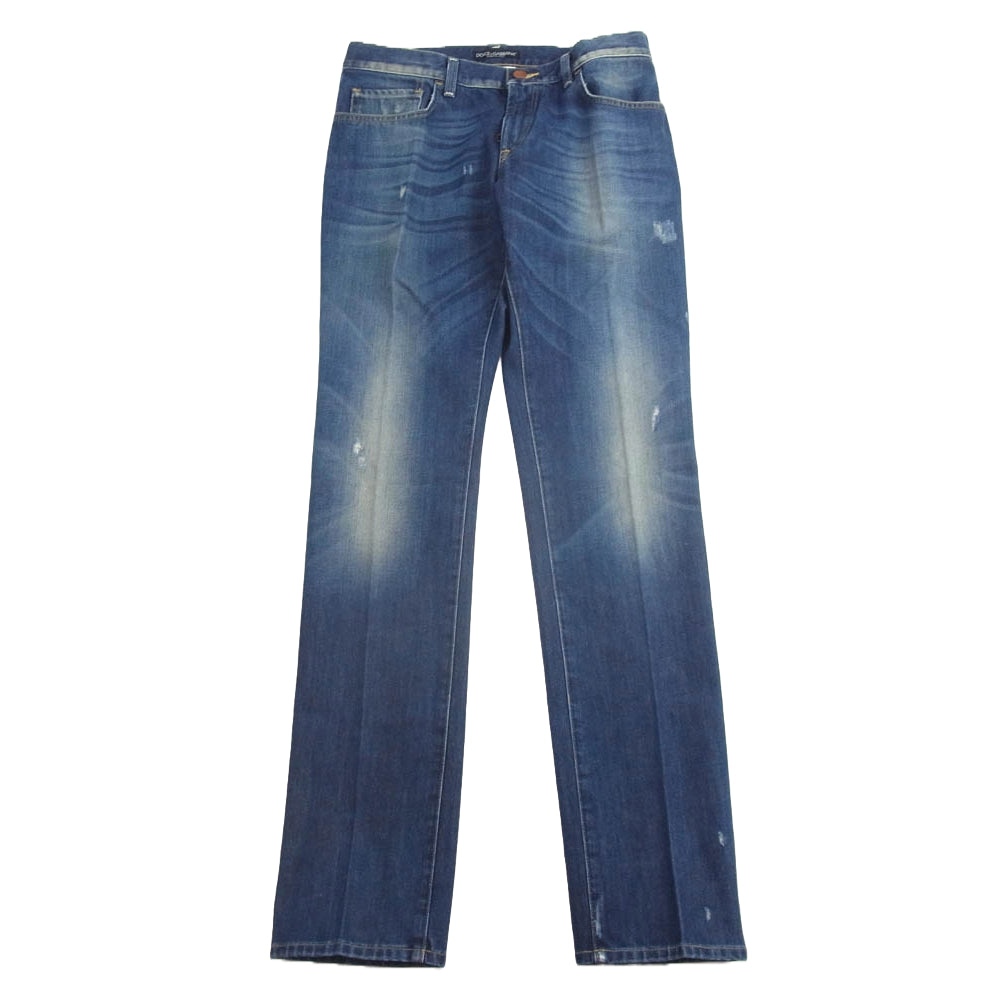 DOLCE&GABBANA ドルチェアンドガッバーナ G32BLP Trousers Denim Pants Jeans ヴィンテージ加工 ロゴ メタル プレート デニム パンツ インディゴブルー系 44【美品】【中古】