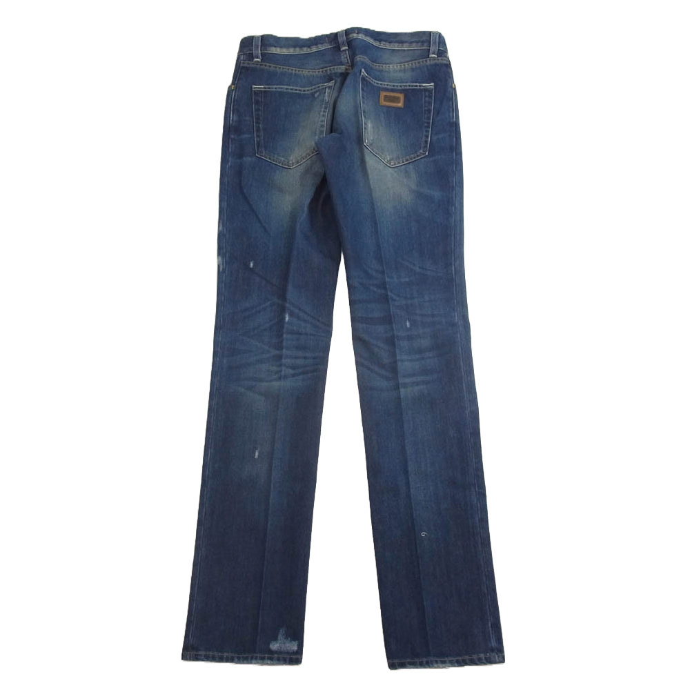 DOLCE&GABBANA ドルチェアンドガッバーナ G32BLP Trousers Denim Pants Jeans ヴィンテージ加工 ロゴ メタル プレート デニム パンツ インディゴブルー系 44【美品】【中古】