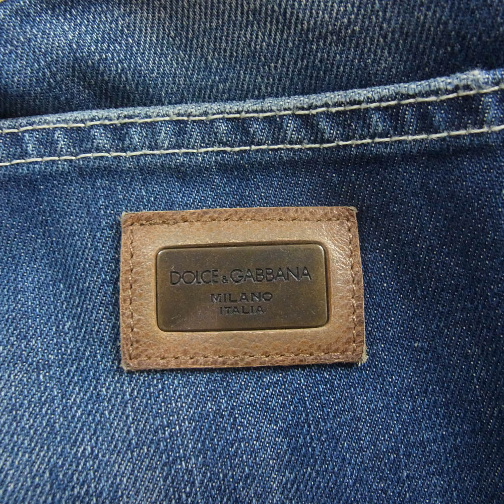 DOLCE&GABBANA ドルチェアンドガッバーナ G32BLP Trousers Denim Pants Jeans ヴィンテージ加工 ロゴ メタル プレート デニム パンツ インディゴブルー系 44【美品】【中古】