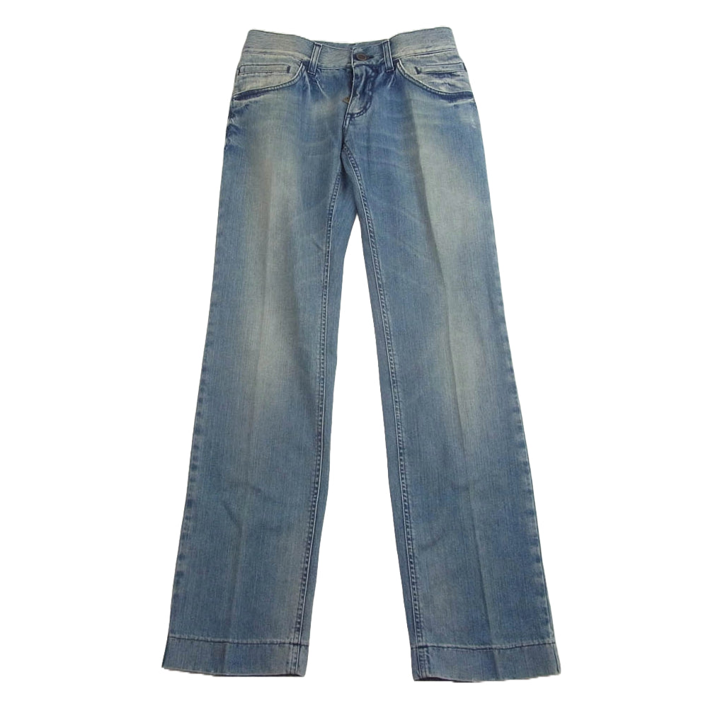 DOLCE&GABBANA ドルチェアンドガッバーナ G3RZTD ヴィンテージ ダメージ 加工 ロゴ メタル プレート バック ポケット ジップ インディゴ デニム パンツ インディゴブルー系 44【新古品】【未使用】【中古】