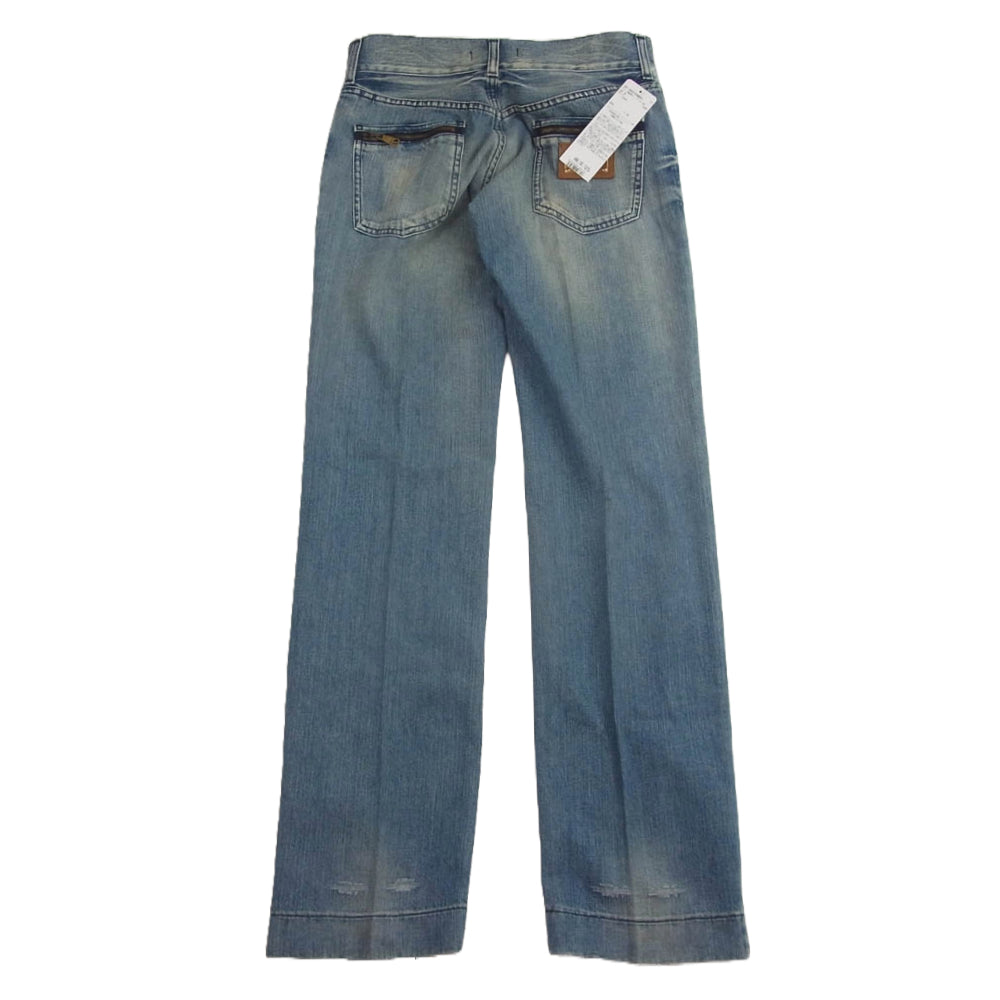 DOLCE&GABBANA ドルチェアンドガッバーナ G3RZTD ヴィンテージ ダメージ 加工 ロゴ メタル プレート バック ポケット ジップ インディゴ デニム パンツ インディゴブルー系 44【新古品】【未使用】【中古】