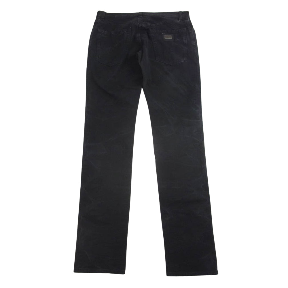 DOLCE&GABBANA ドルチェアンドガッバーナ G39CLXG8M791 ブリーチ加工 ロゴ メタル プレート ブラック デニム パンツ ブラック系 44【極上美品】【中古】