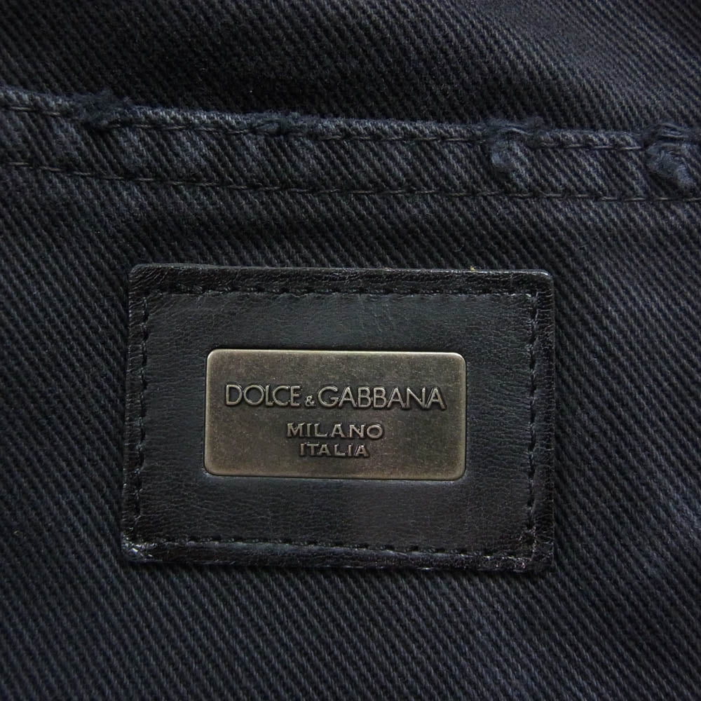 DOLCE&GABBANA ドルチェアンドガッバーナ G39CLXG8M791 ブリーチ加工 ロゴ メタル プレート ブラック デニム パンツ ブラック系 44【極上美品】【中古】