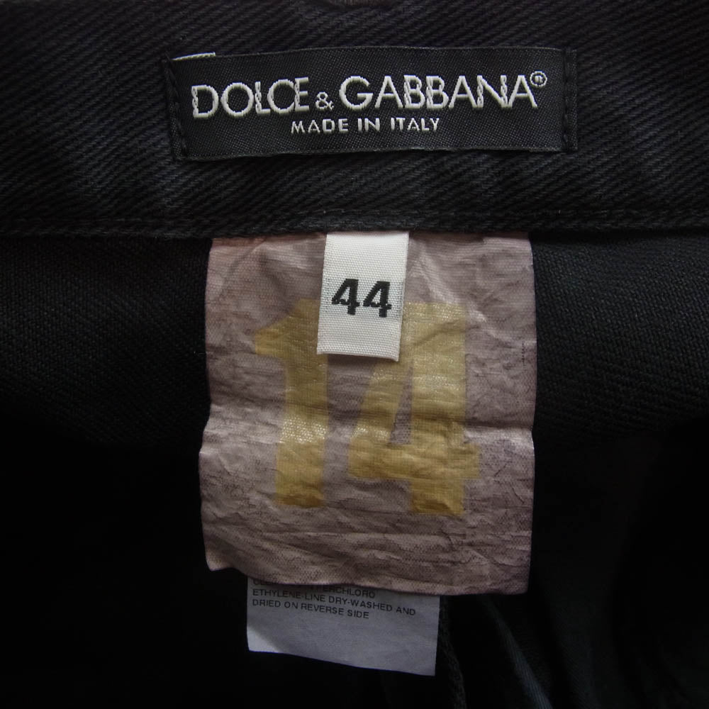 DOLCE&GABBANA ドルチェアンドガッバーナ G39CLXG8M791 ブリーチ加工 ロゴ メタル プレート ブラック デニム パンツ ブラック系 44【極上美品】【中古】