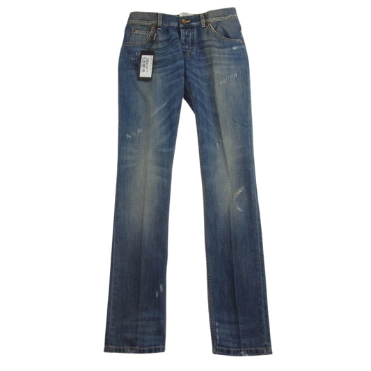 DOLCE&GABBANA ドルチェアンドガッバーナ G31YLP ヴィンテージ ダメージ 加工 ロゴ メタル プレート インディゴ デニム パンツ インディゴブルー系 44【極上美品】【中古】