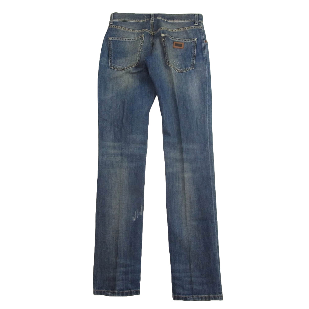 DOLCE&GABBANA ドルチェアンドガッバーナ G31YLP ヴィンテージ ダメージ 加工 ロゴ メタル プレート インディゴ デニム パンツ インディゴブルー系 44【極上美品】【中古】