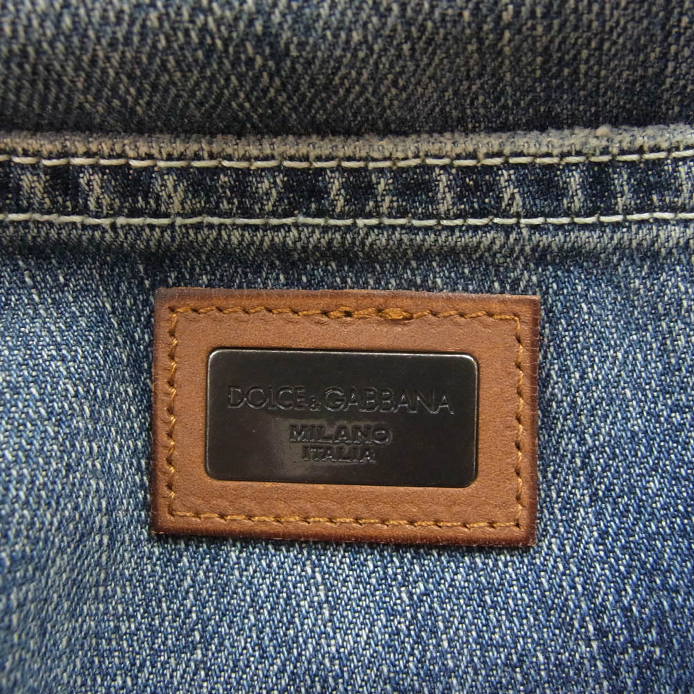 DOLCE&GABBANA ドルチェアンドガッバーナ G31YLP ヴィンテージ ダメージ 加工 ロゴ メタル プレート インディゴ デニム パンツ インディゴブルー系 44【極上美品】【中古】
