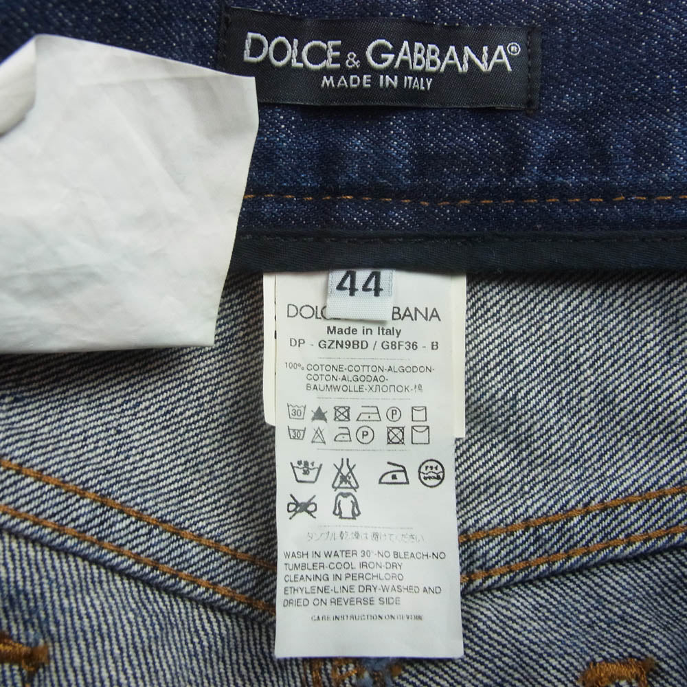 DOLCE&GABBANA ドルチェアンドガッバーナ GZN9BD ヴィンテージ ダメージ 加工 ロゴ 隠し メタル プレート インディゴ デニム パンツ インディゴブルー系 44【新古品】【未使用】【中古】