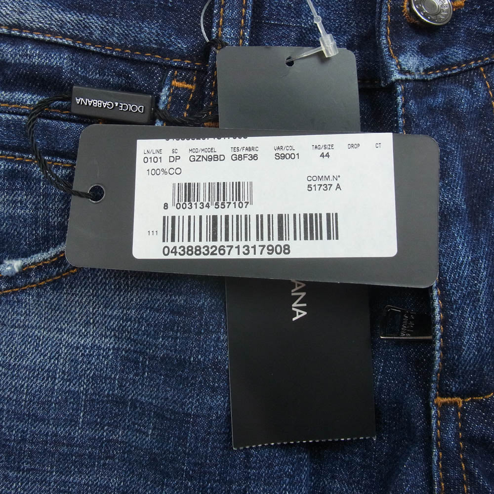 DOLCE&GABBANA ドルチェアンドガッバーナ GZN9BD ヴィンテージ ダメージ 加工 ロゴ 隠し メタル プレート インディゴ デニム パンツ インディゴブルー系 44【新古品】【未使用】【中古】