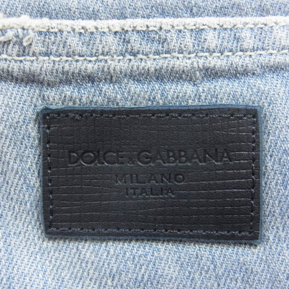DOLCE&GABBANA ドルチェアンドガッバーナ G644LD ヴィンテージ ダメージ 加工 ロゴ レザー パッチ インディゴ デニム パンツ インディゴブルー系 44【新古品】【未使用】【中古】