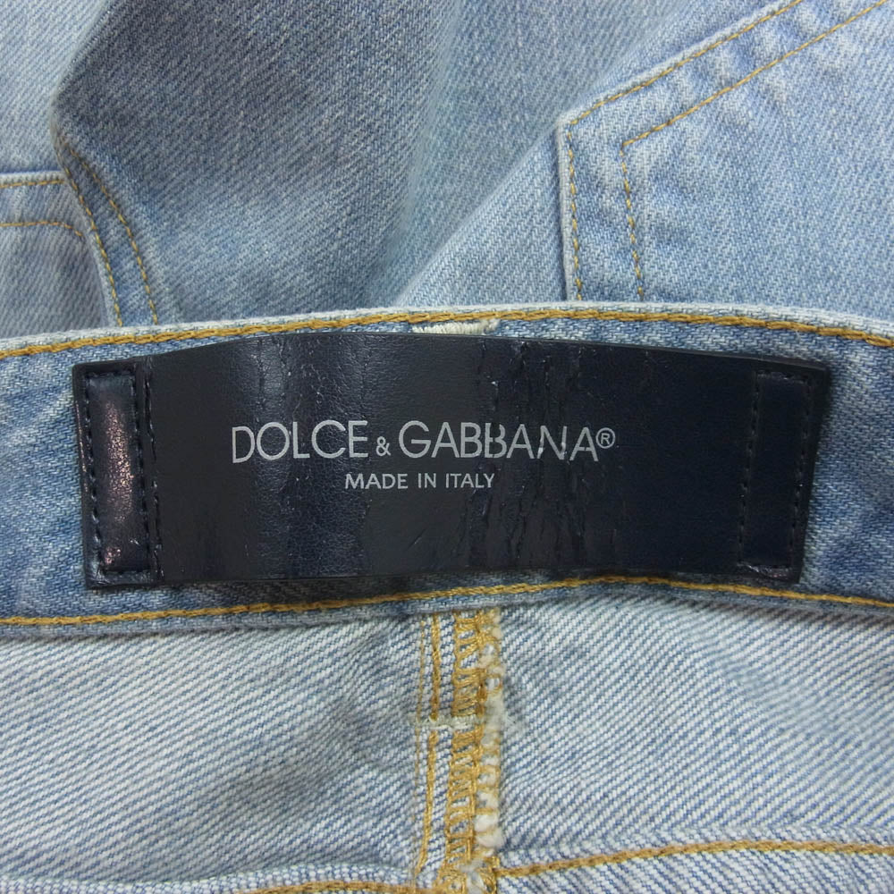 DOLCE&GABBANA ドルチェアンドガッバーナ G644LD ヴィンテージ ダメージ 加工 ロゴ レザー パッチ インディゴ デニム パンツ インディゴブルー系 44【新古品】【未使用】【中古】