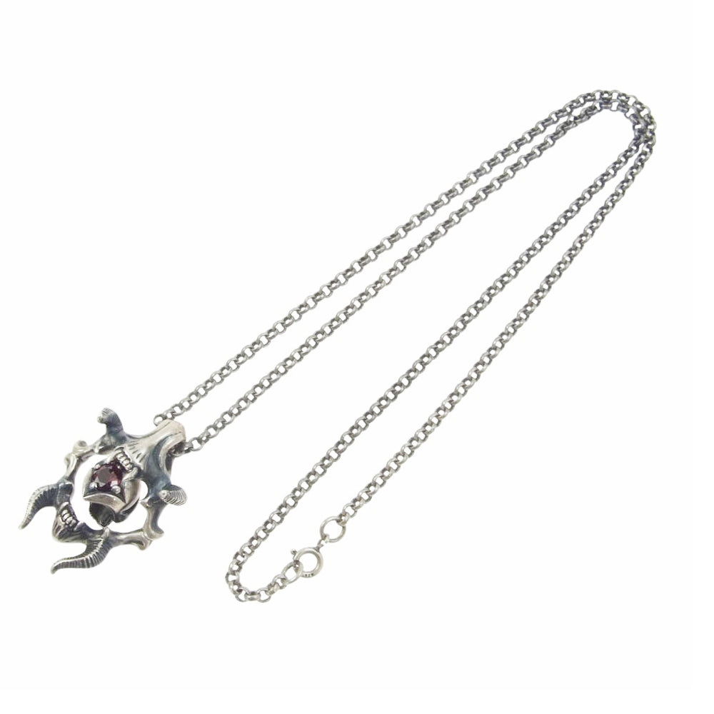 BIZARRE ビザール ストーン スカル シルバー ペンダント シルバー系 レッド系【中古】