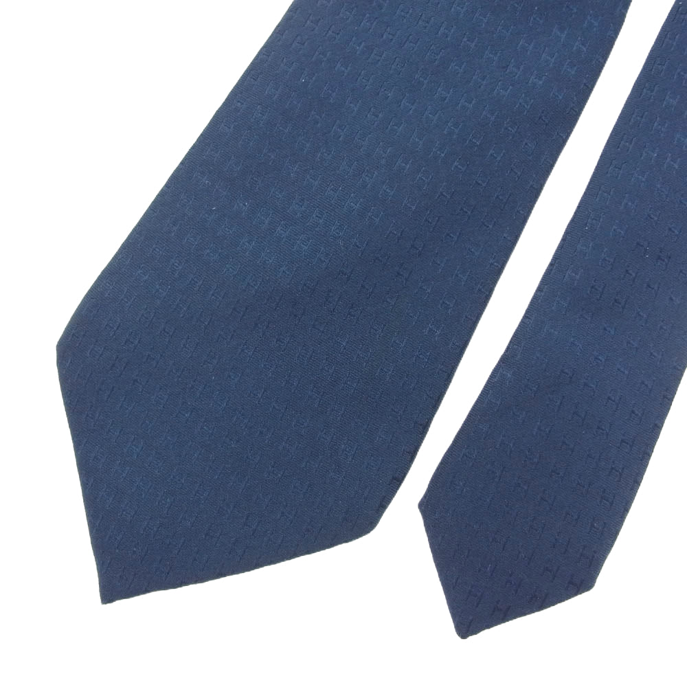 HERMES エルメス Hロゴ シルク 100％ ネクタイ ネイビー ネイビー系【中古】