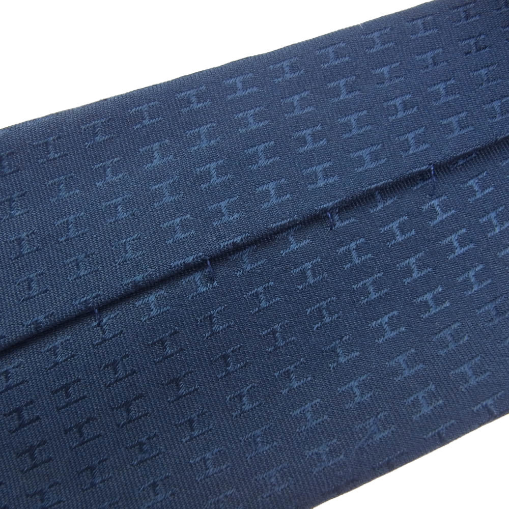 HERMES エルメス Hロゴ シルク 100％ ネクタイ ネイビー ネイビー系【中古】