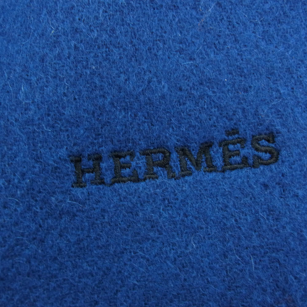 HERMES エルメス バイカラー ブルーブラック カシミヤ カシミア 100％ マフラー ロゴ刺繍 ブラック系 ブルー系【美品】【中古】