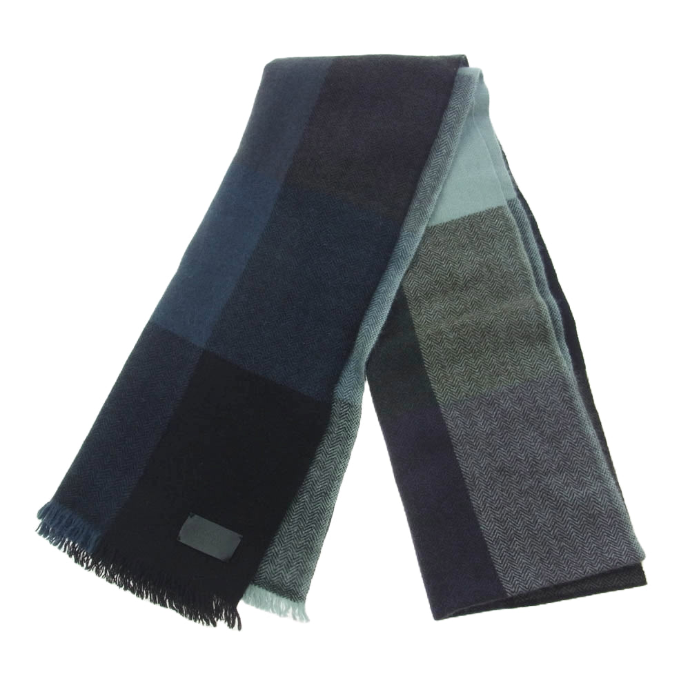 HERMES エルメス カシミア カシミヤ 50％ ヤク 50％ ブロックチェック マフラー ブラック系 グレー系【美品】【中古】