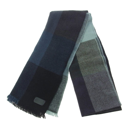 HERMES エルメス カシミア カシミヤ 50％ ヤク 50％ ブロックチェック マフラー ブラック系 グレー系【美品】【中古】