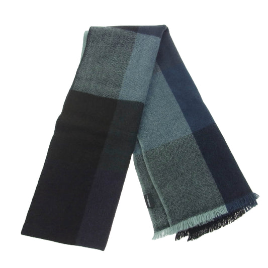 HERMES エルメス カシミア カシミヤ 50％ ヤク 50％ ブロックチェック マフラー ブラック系 グレー系【美品】【中古】