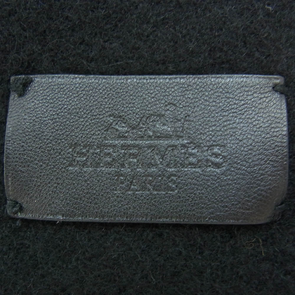 HERMES エルメス カシミア カシミヤ 50％ ヤク 50％ ブロックチェック マフラー ブラック系 グレー系【美品】【中古】